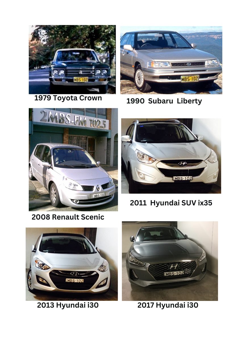 Owen Fisher's six cars, which have all featured the number plate MBS-102